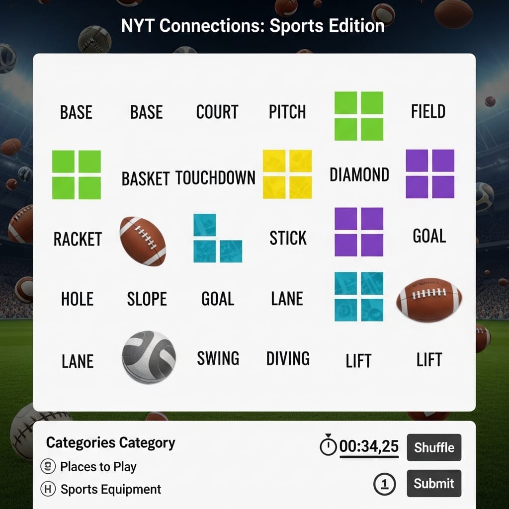 NYT Connections, puzzle game, brain training, sports edition, word game