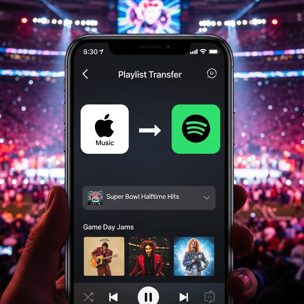 Apple Music, Spotify, Playlist Transfer, Music Streaming, Super Bowl