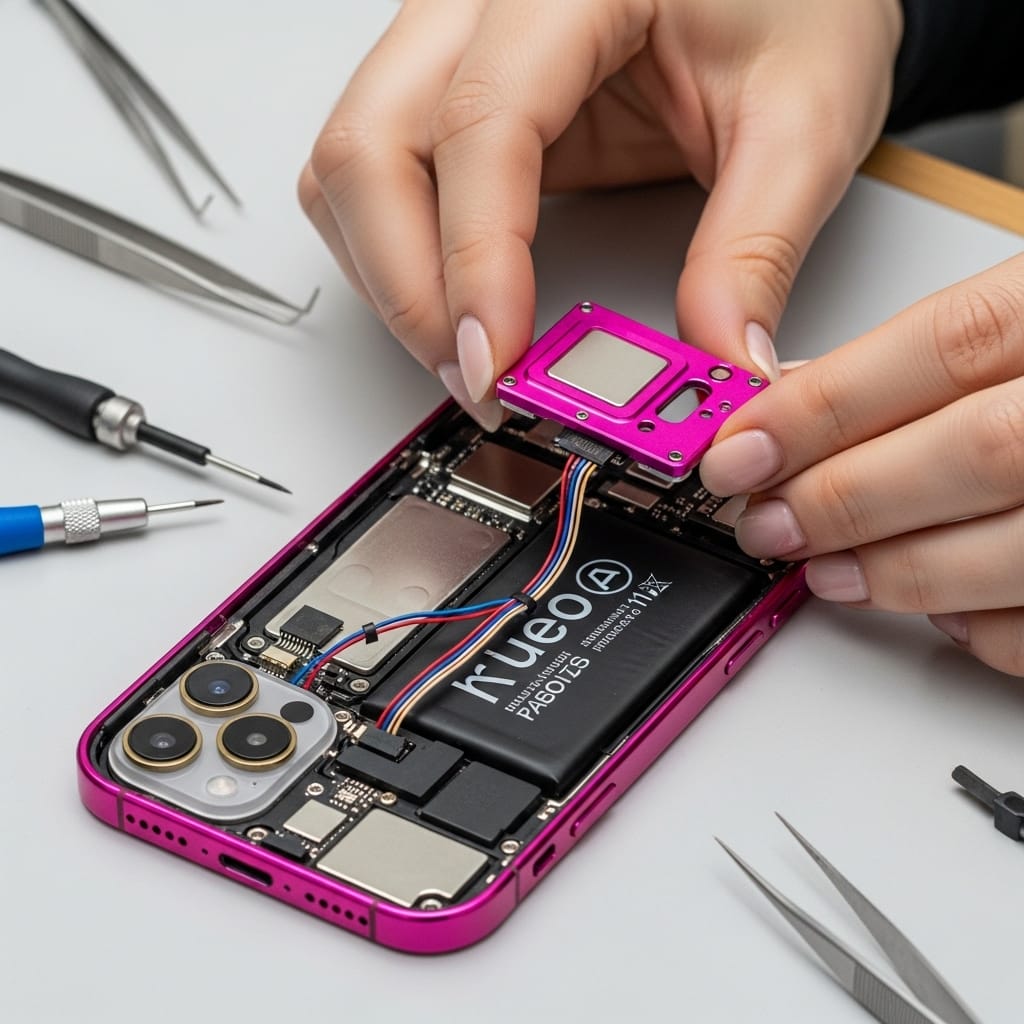 iPhone 17 Pro, color customization, DIY tech, phone modding, pink smartphone